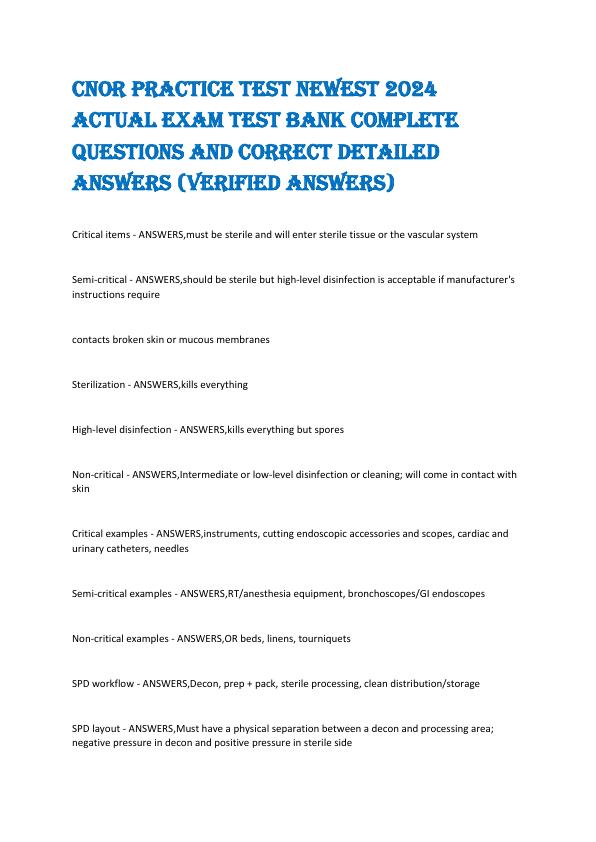 CNOR PRACTICE TEST NEWEST 2024 ACTUAL EXAM TEST BANK COMPLETE QUESTIONS AND CORRECT DETAILED ANSWERS.pdf