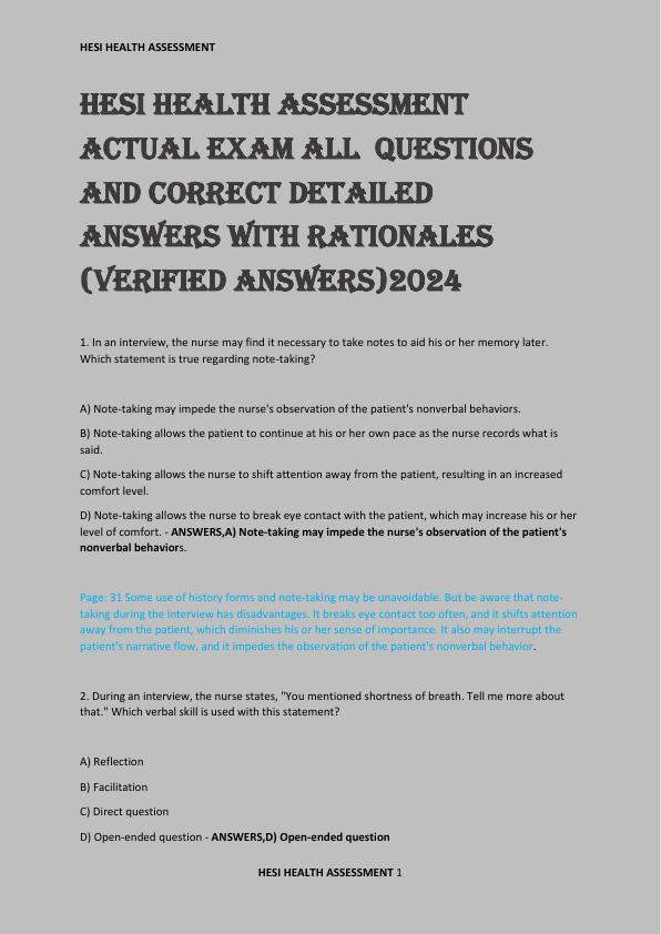 HESI HEALTH ASSESSMENT ACTUAL EXAM ALL  QUESTIONS AND CORRECT DETAILED ANSWERS WITH RATIONALES.pdf