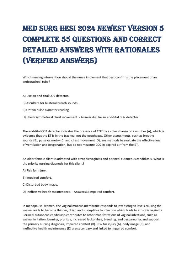 MED SURG HESI 2024 NEWEST VERSION 5 COMPLETE 55 QUESTIONS AND CORRECT DETAILED ANSWERS WITH RATIONALES.pdf