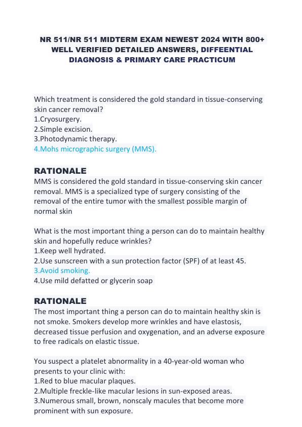 NR 511 NR 511 MIDTERM EXAM NEWEST 2024 WITH 800+ WELL VERIFIED DETAILED ANSWERS, DIFFEENTIAL DIAGNOSIS & PRIMARY CARE PRACTICUM.pdf