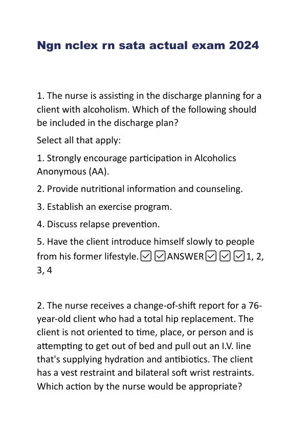 Ngn nclex rn sata actual exam 2024 