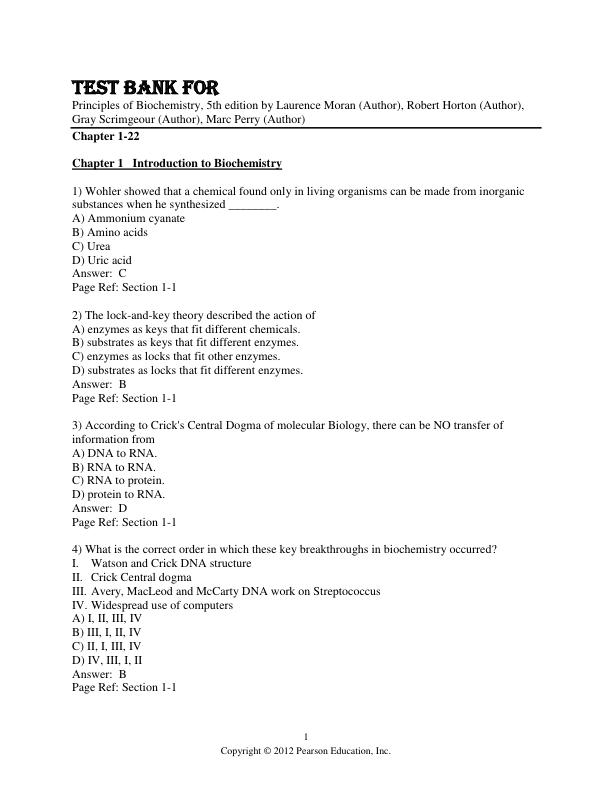 Test Bank For Principles of Biochemistry, 5th Edition by Laurence Moran Robert Horton, Gray Scrimgeour Marc Perry Chapter 1-22.pdf