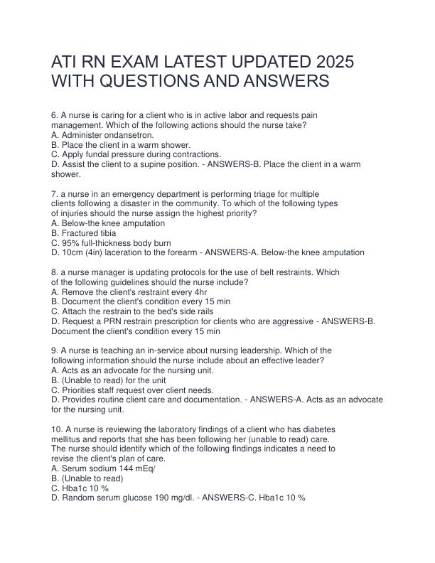 ATI RN EXAM LATEST UPDATED 2025 WITH QUESTIONS AND ANSWERS