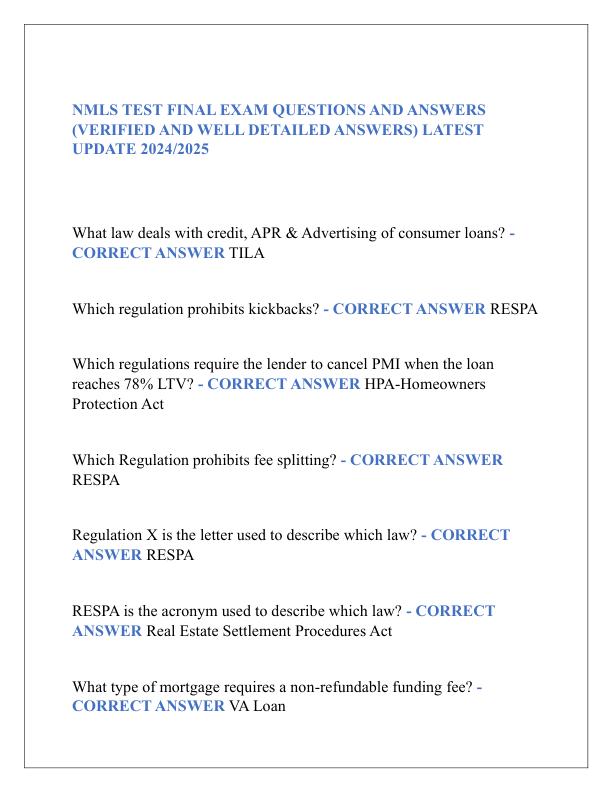 mobile-preview-NMLS TEST FINAL EXAM QUESTIONS AND ANSWERS  (VERIFIED AND WELL DETAILED ANSWERS) LATEST  UPDATE 2024/2025