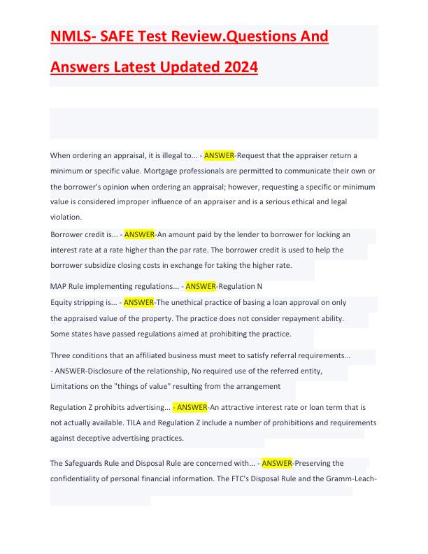 mobile-preview-NMLS- SAFE Test Review.Questions And  Answers Latest Updated 2024