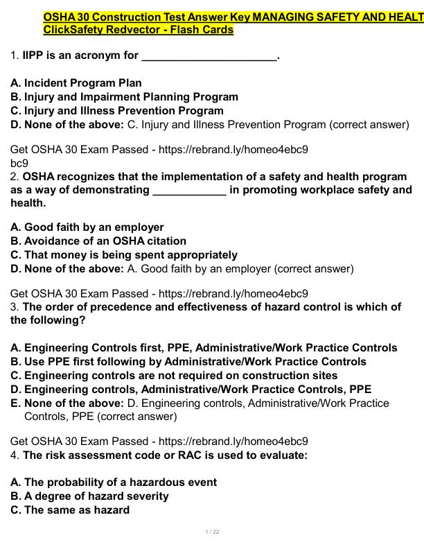 mobile-preview-OSHA 30 Construction Test Answer Key MANAGING SAFETY AND HEALT  ClickSafety Redvector - Flash Cards