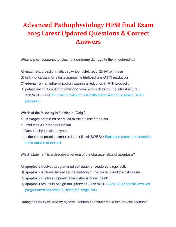 Advanced Pathophysiology HESI final Exam 2025 Latest Updated Questions & Correct Answers.pdf