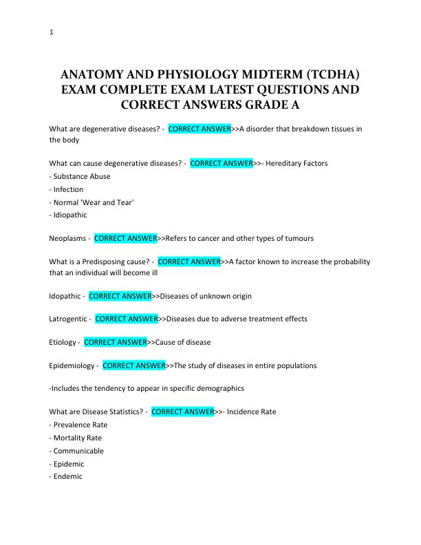 ANATOMY AND PHYSIOLOGY MIDTERM (TCDHA) EXAM COMPLETE EXAM LATEST QUESTIONS AND CORRECT ANSWERS GRADE A.pdf