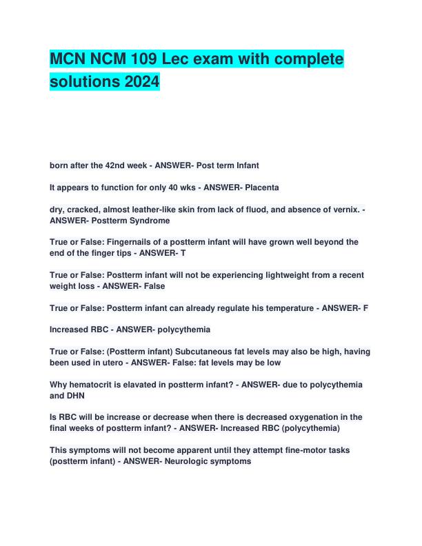 mobile-preview-MCN NCM 109 Lec exam with complete  solutions 2024