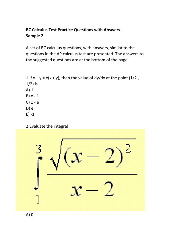 mobile-preview-BC Calculus Test Practice Questions with Answers Sample 2