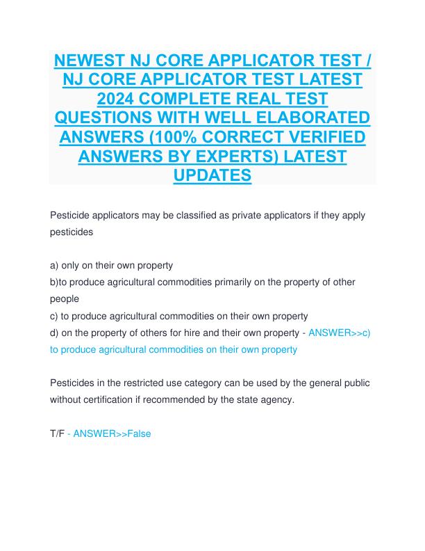 NEWEST NJ CORE APPLICATOR TEST  NJ CORE APPLICATOR TEST LATEST 2024 COMPLETE REAL TEST QUESTIONS WITH WELL ELABORATED ANSWERS (100% CORRECT VERIFIED ANSWERS BY EXPERTS) LATEST UPDATES - Copy