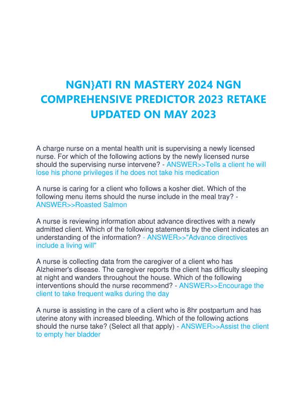 NGN}ATI RN MASTERY 2024 NGN COMPREHENSIVE PREDICTOR 2023 RETAKE UPDATED ON MAY 2023