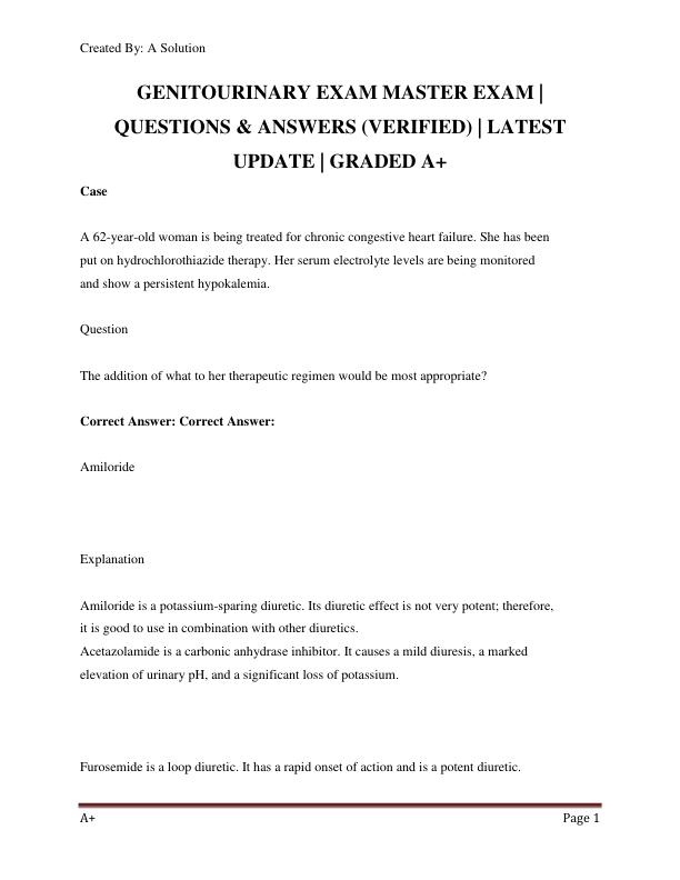 GENITOURINARY EXAM MASTER EXAM |  QUESTIONS & ANSWERS (VERIFIED) | LATEST  UPDATE | GRADED A+