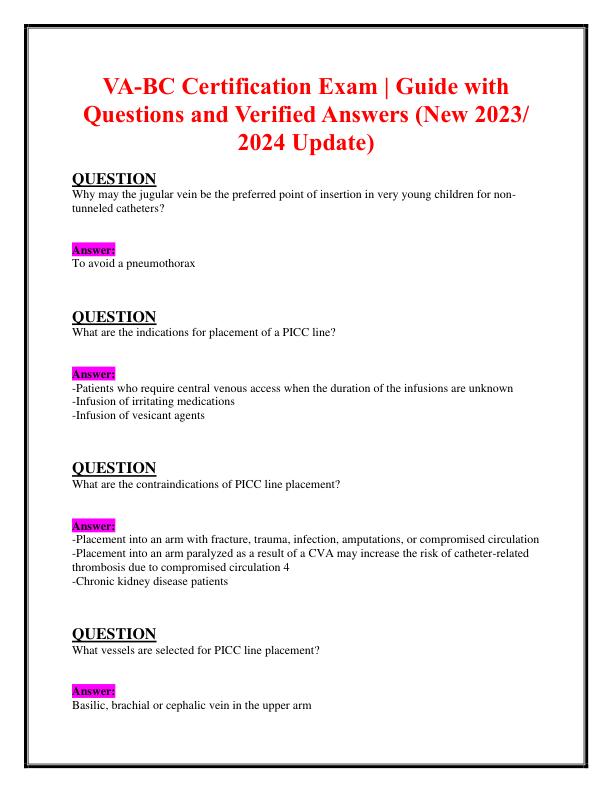 VA-BC Certification Exam | Guide with Questions and Verified Answers (New 2023/  2024 Update)