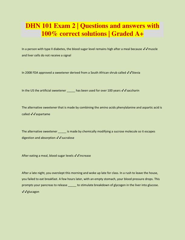 DHN 101 Exam 2 | Questions and answers with 100% correct solutions | Graded A+