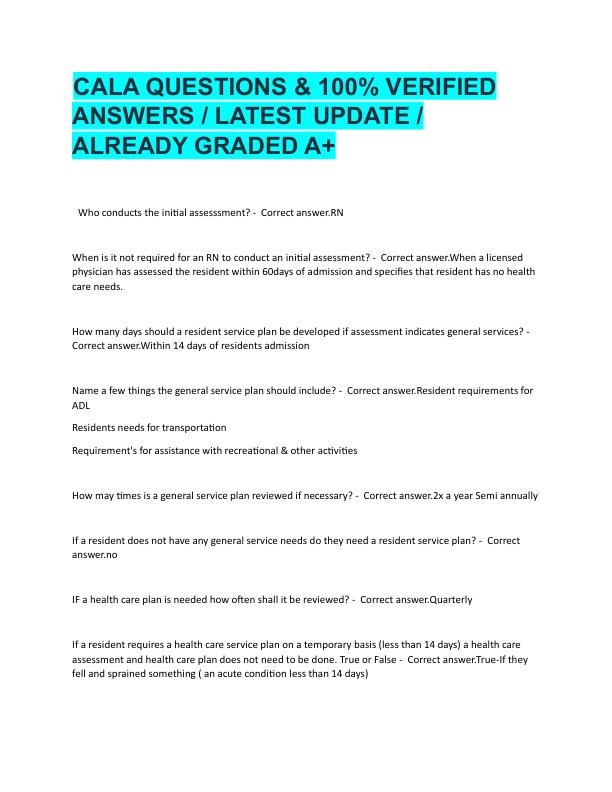 CALA QUESTIONS & 100% VERIFIED  ANSWERS / LATEST UPDATE /  ALREADY GRADED A+