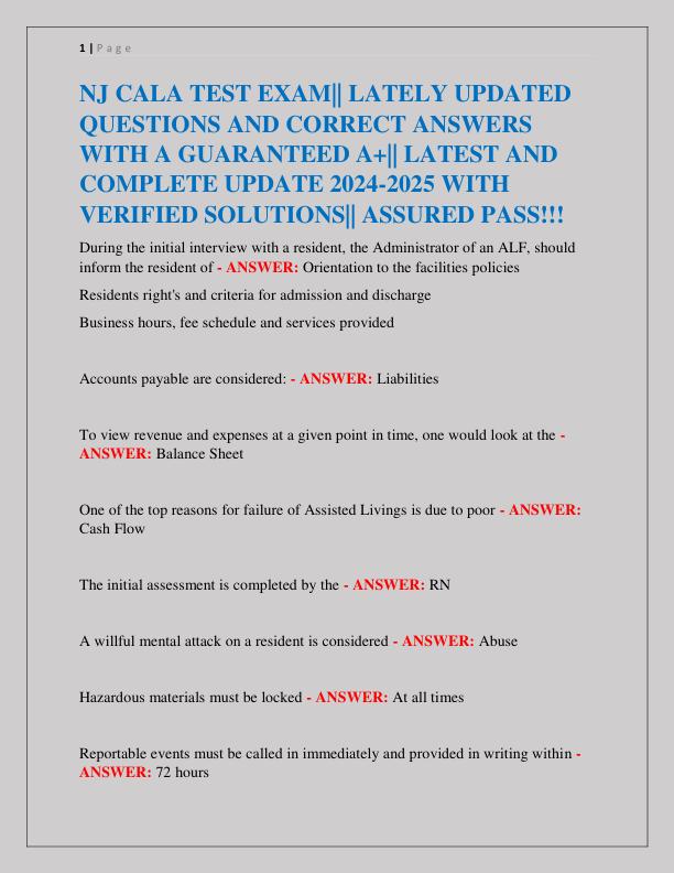 NJ CALA TEST EXAM|| LATELY UPDATED  QUESTIONS AND CORRECT ANSWERS  WITH A GUARANTEED A+|| LATEST AND  COMPLETE UPDATE 2024-2025 WITH  VERIFIED SOLUTIONS|| ASSURED PASS!!!