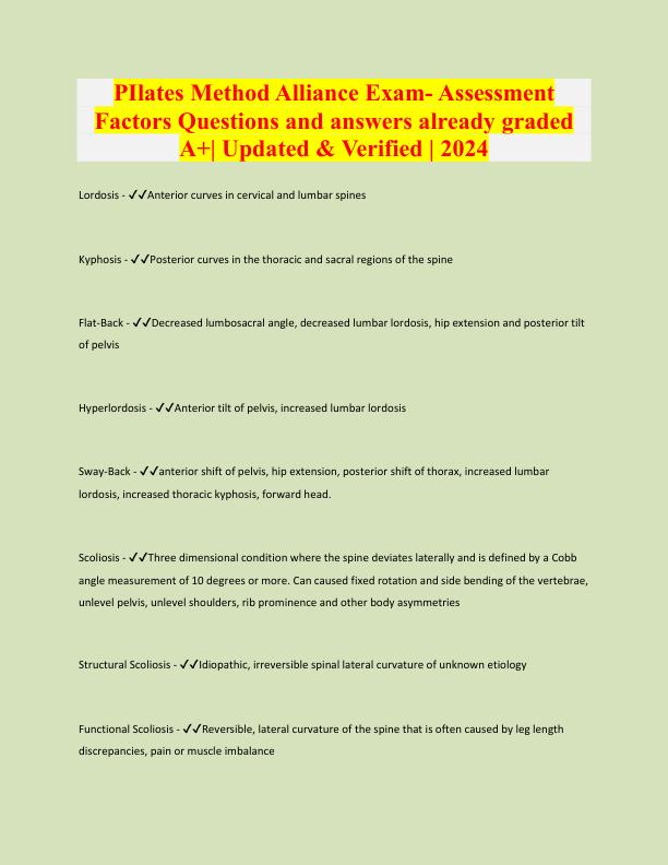 mobile-preview-PIlates Method Alliance Exam- Assessment  Factors Questions and answers already graded  A+| Updated & Verified | 2024