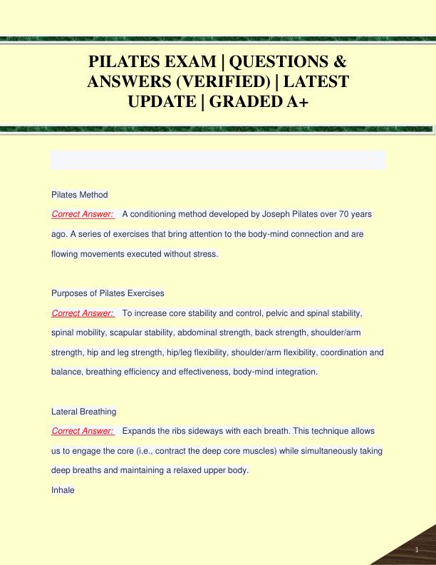 PILATES EXAM | QUESTIONS &  ANSWERS (VERIFIED) | LATEST  UPDATE | GRADED A+