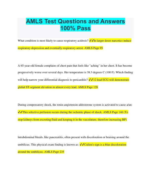 AMLS Test Questions and Answers  100% Pass