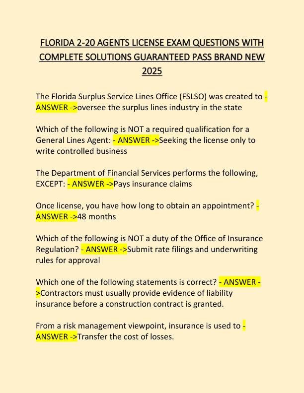 FLORIDA 2-20 AGENTS LICENSE EXAM QUESTIONS WITH COMPLETE SOLUTIONS GUARANTEED PASS BRAND NEW 2025.pdf