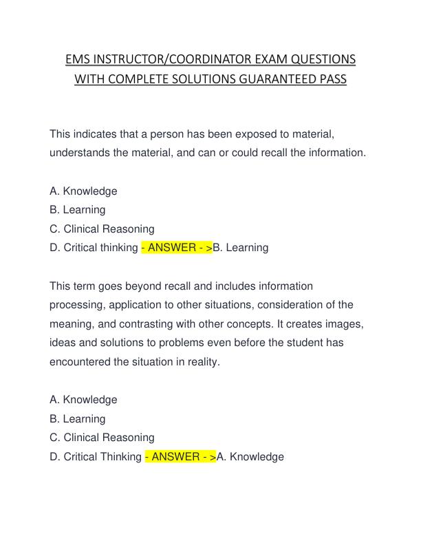 EMS INSTRUCTOR COORDINATOR EXAM QUESTIONS WITH COMPLETE SOLUTIONS GUARANTEED PASS.pdf