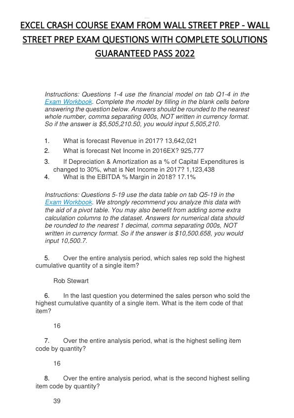 EXCEL CRASH COURSE EXAM FROM WALL STREET PREP - WALL STREET PREP EXAM QUESTIONS WITH COMPLETE SOLUTIONS GUARANTEED PASS 2022.pdf