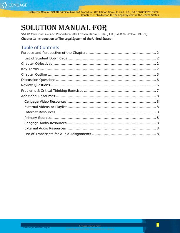 Solution Manual for Criminal Law and Procedure, 8th Edition by Daniel E. Hall, J.D., Ed.D Chapter 1-17.pdf