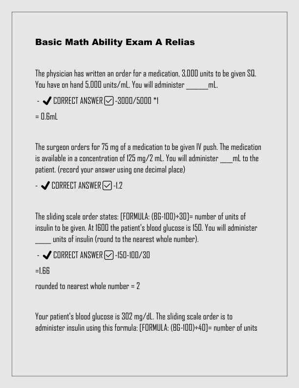 Basic Math Ability Exam A Relias Questions with 100% Correct Answers Verified Updated 2023.pdf