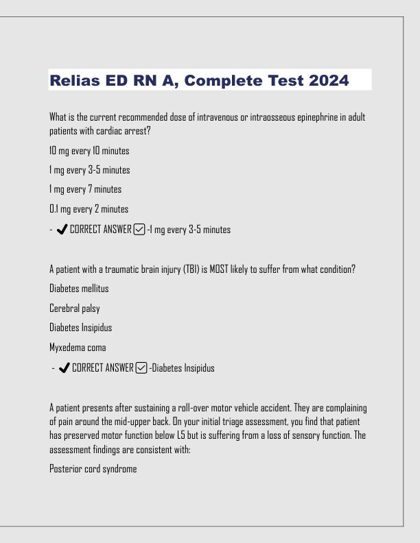 (answered)Relias ED RN A, Complete Test 2024 Updated with 100% Correct and Verified Answers..pdf