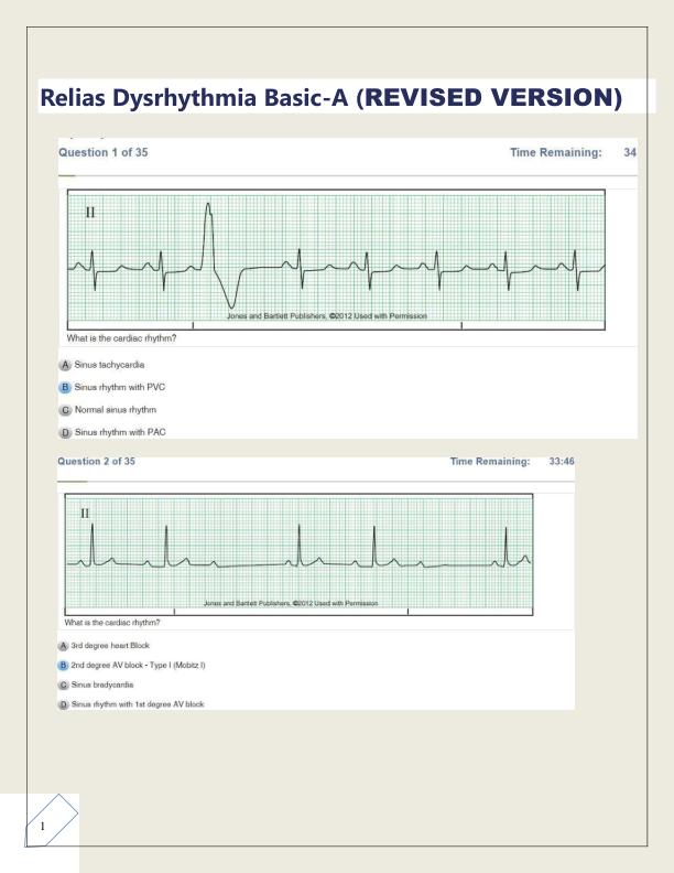 Relias Dysrhythmia Basic Test Answers 2023 Dysrhythmia – Basic A ( A+ GRADED 100% VERIFIED)UPDATED 2025.pdf