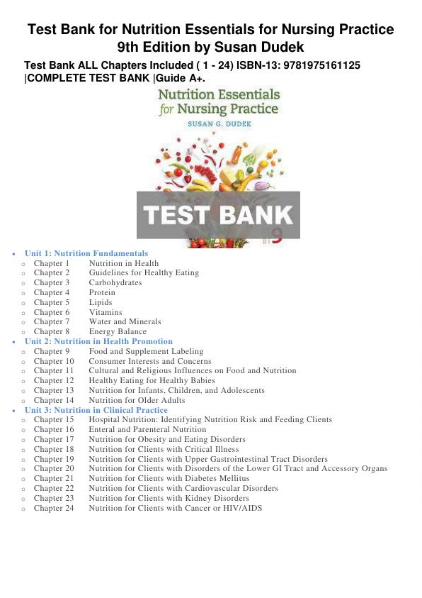 Test Bank for Nutrition Essentials for Nursing Practice 9th Edition by Susan Dudek.pdf