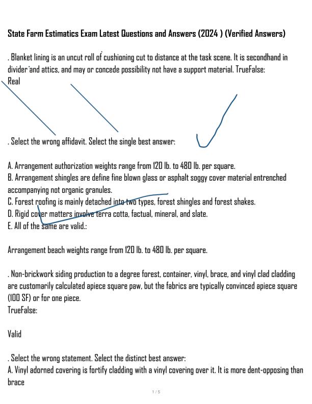 State Farm Estimatics Exam Latest Questions and Answers (2024 ) (Verified Answers).pdf