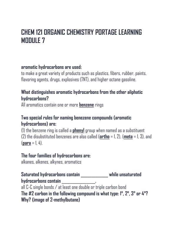 CHEM 121 ORGANIC CHEMISTRY PORTAGE LEARNING MODULE 7 .pdf