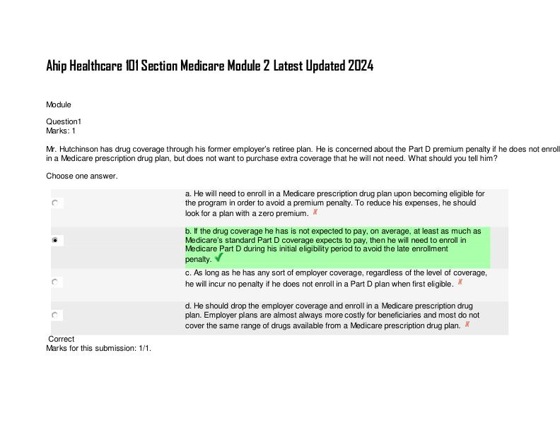 Ahip Healthcare 101 Section Medicare Module 2 Latest Updated 2024