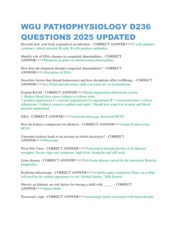 WGU PATHOPHYSIOLOGY D236 QUESTIONS 2025 UPDATED 