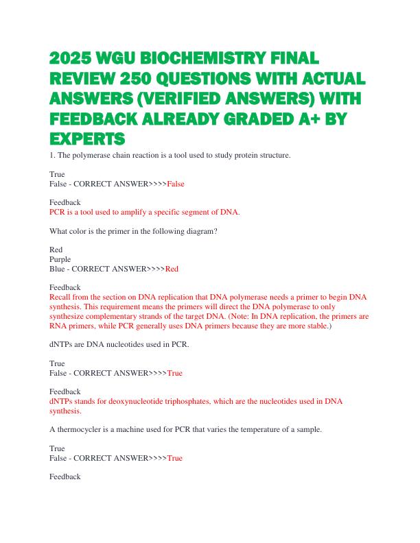 2025 WGU BIOCHEMISTRY FINAL REVIEW 250 QUESTIONS WITH ACTUAL ANSWERS (VERIFIED ANSWERS) WITH FEEDBACK ALREADY GRADED A+ BY EXPERTS