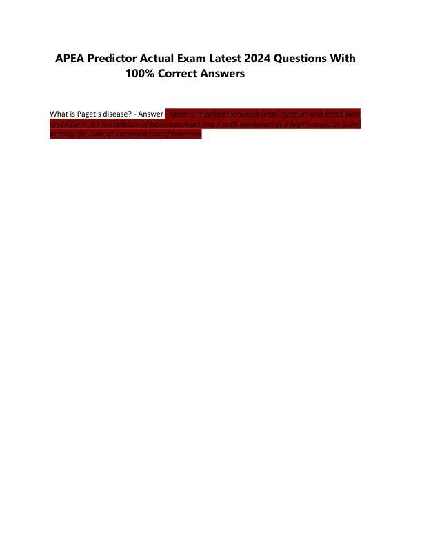 APEA Predictor Actual Exam Latest 2024 Questions With 100% Correct Answers 