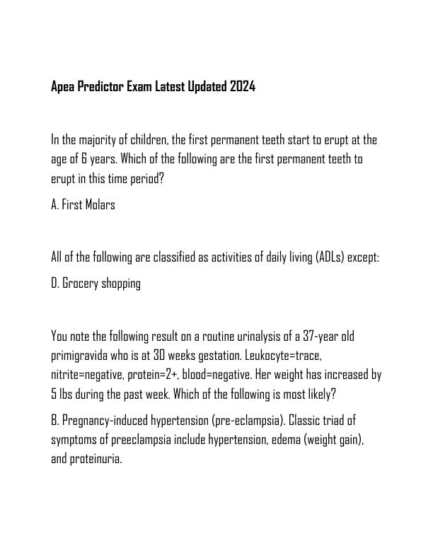 Apea Predictor Exam Latest Updated 2024