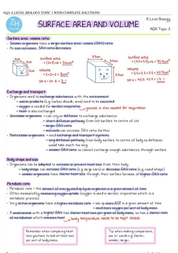 AQA A LEVEL BIOLOGY TOPIC 3 WITH COMPLETE SOLUTIONS