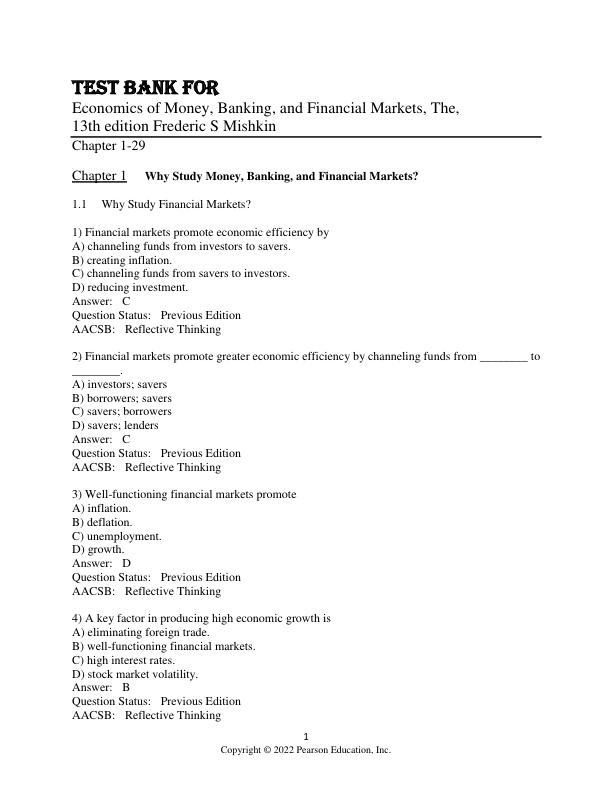 Test Bank for Economics of Money, Banking, and Financial Markets,13th edition Frederic S Mishkin.pdf