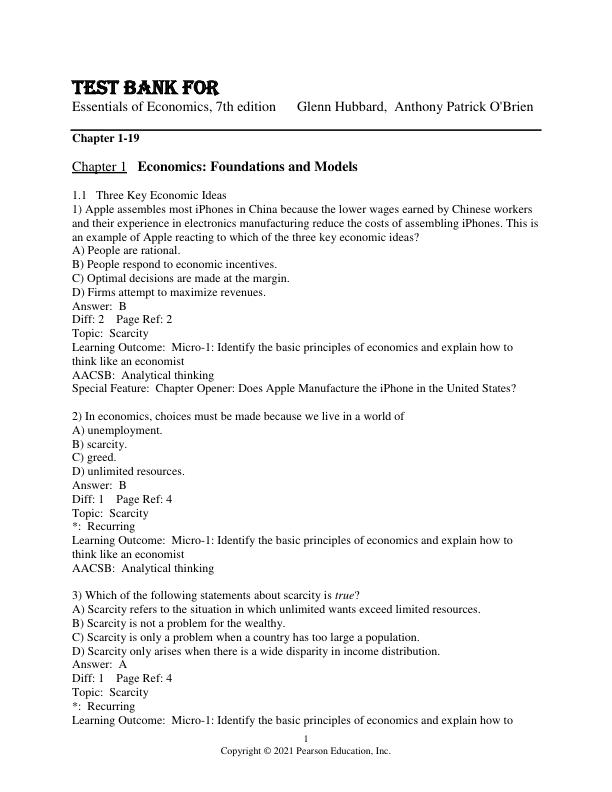 Test Bank For Essentials of Economics, 7th Edition by Glenn Hubbard,  Anthony Patrick O'Brien.pdf