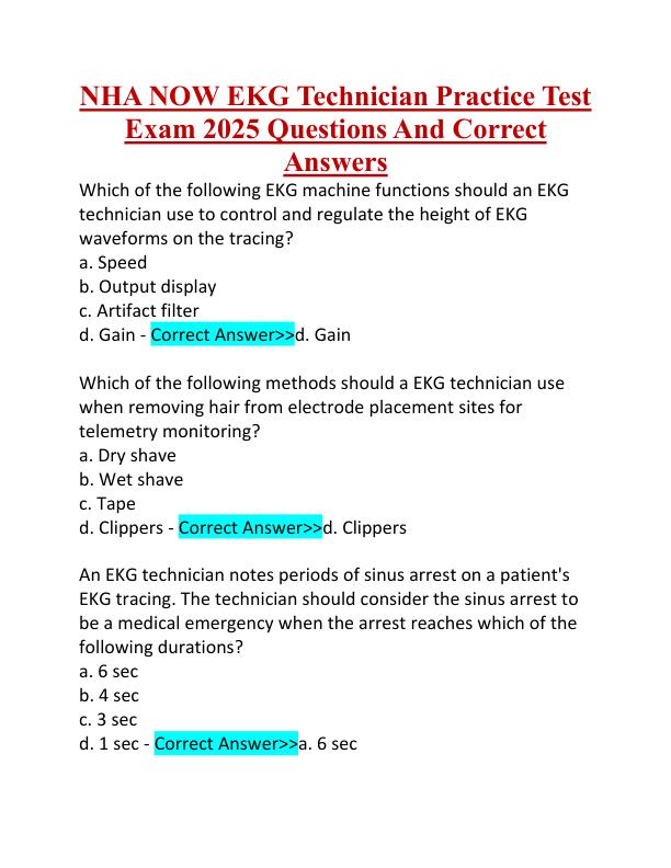 NHA NOW EKG Technician Practice Test  Exam 2025 Questions And Correct Answers.pdf