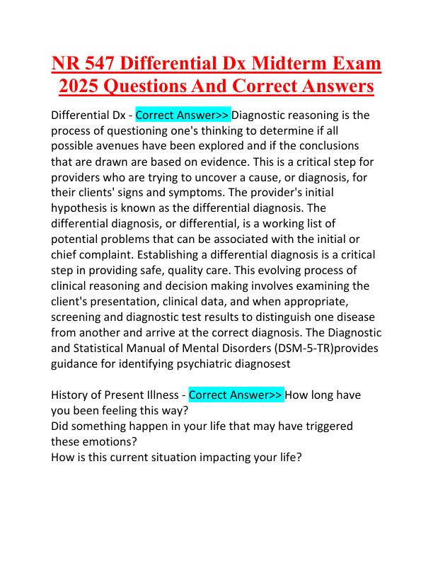 NR 547 Differential Dx Midterm Exam 2025 Questions And Correct Answers.pdf