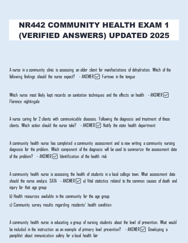 mobile-preview-NR442 COMMUNITY HEALTH EXAM 1 (VERIFIED ANSWERS) UPDATED 2025