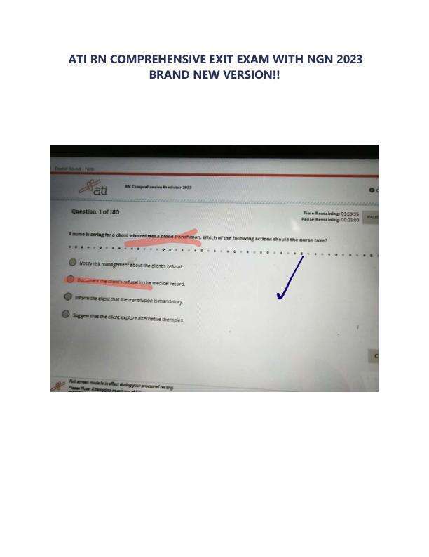 ATI RN COMPREHENSIVE EXIT EXAM WITH NGN 2023  BRAND NEW VERSION!