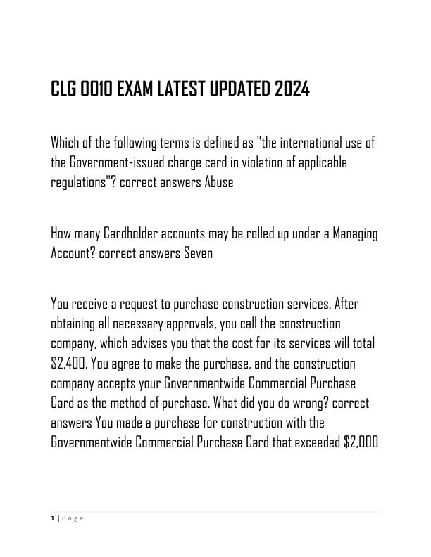 CLG 0010 EXAM LATEST UPDATED 2024