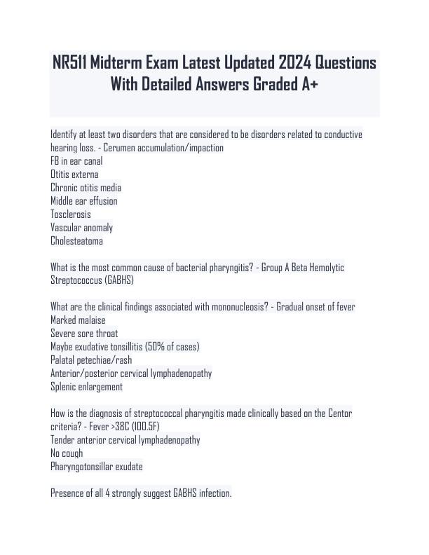 NR511 Midterm Exam Latest Updated 2024 Questions With Detailed Answers Graded A+