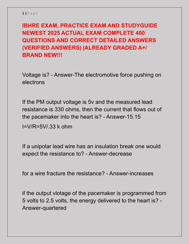 IBHRE EXAM, PRACTICE EXAM AND STUDYGUIDE  NEWEST 2025 ACTUAL EXAM COMPLETE 400  QUESTIONS AND CORRECT DETAILED ANSWERS  (VERIFIED ANSWERS) |ALREADY GRADED A+/  BRAND NEW!!! 