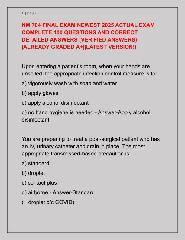 NM 704 FINAL EXAM NEWEST 2025 ACTUAL EXAM COMPLETE 100 QUESTIONS AND CORRECT DETAILED ANSWERS